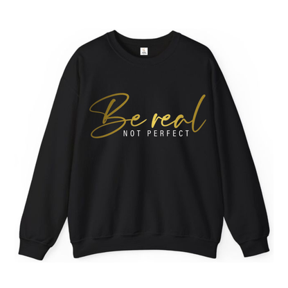 RoMan Creations "BeRealNotPerfect" Graphic Black Crewneck Sweatshirt