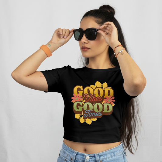 Crop Top With "Good Vibes Good Times" Printed