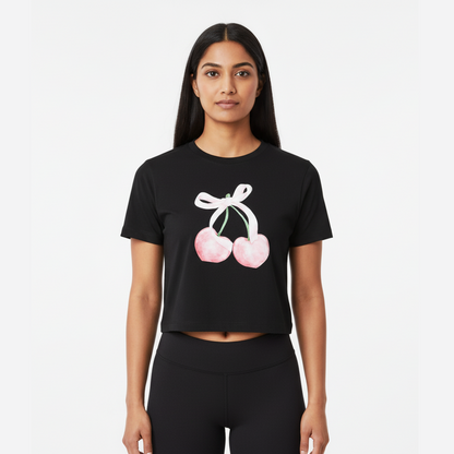 Black Crop Top With "Peach" Printed