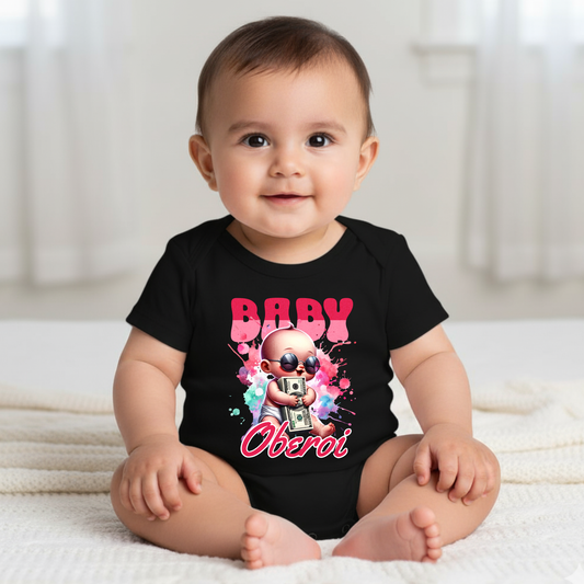 Baby's Infant Romper with Printed a "Baby Oberoi" Design