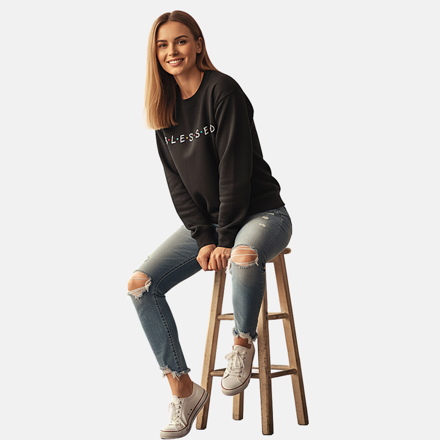 RoMan Creations "Blessed" Graphic Black Crewneck Sweatshirt