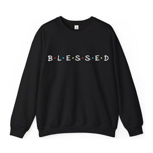 RoMan Creations "Blessed" Graphic Black Crewneck Sweatshirt