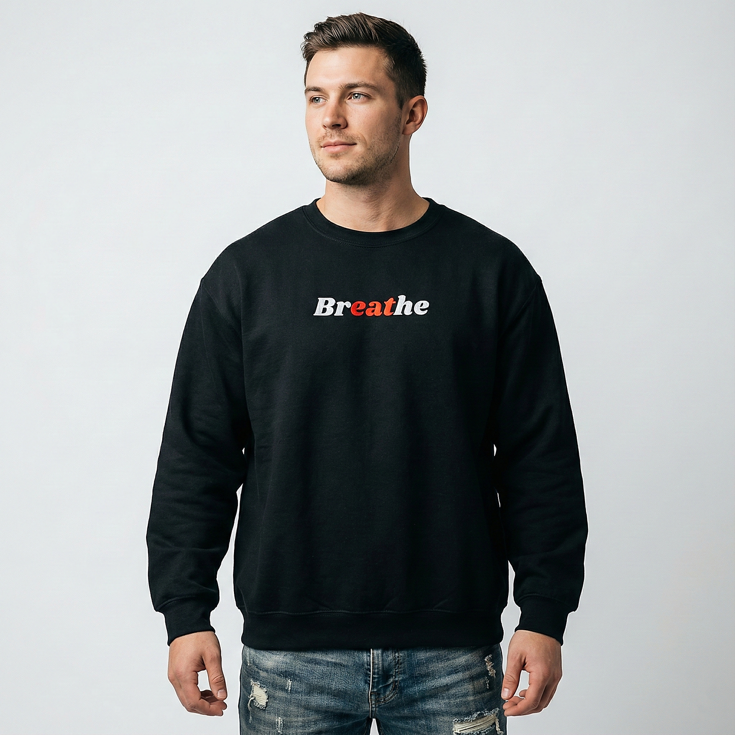 Breathe Statement Sweatshirt | Black Crewneck Pullover