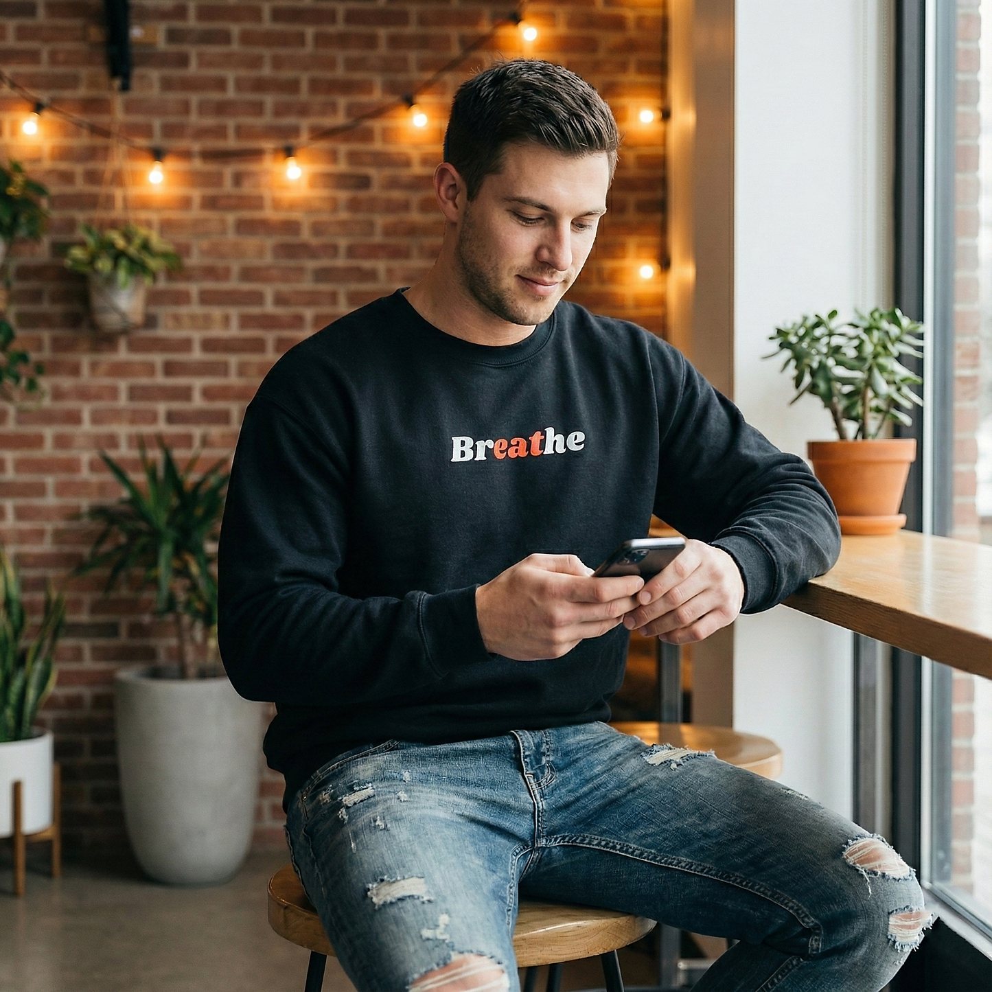 Breathe Statement Sweatshirt | Black Crewneck Pullover