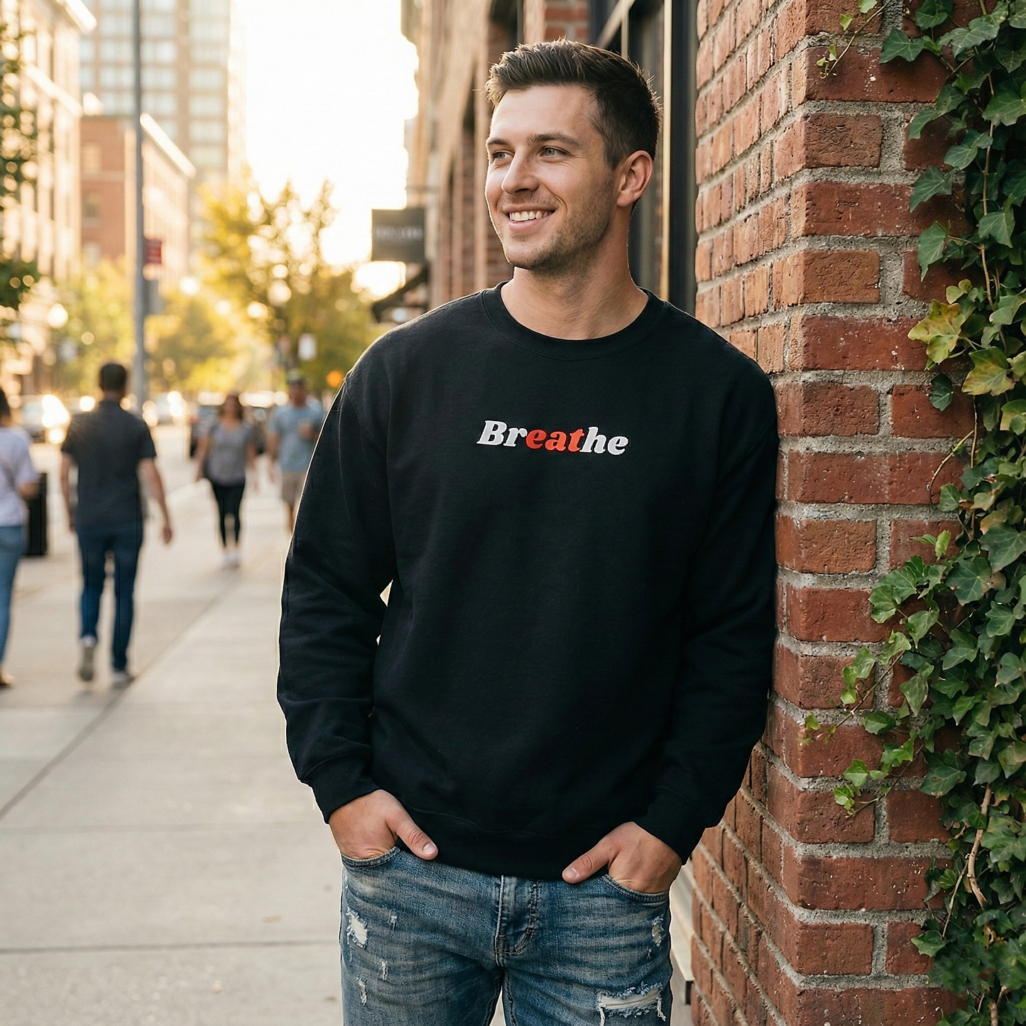 Breathe Statement Sweatshirt | Black Crewneck Pullover