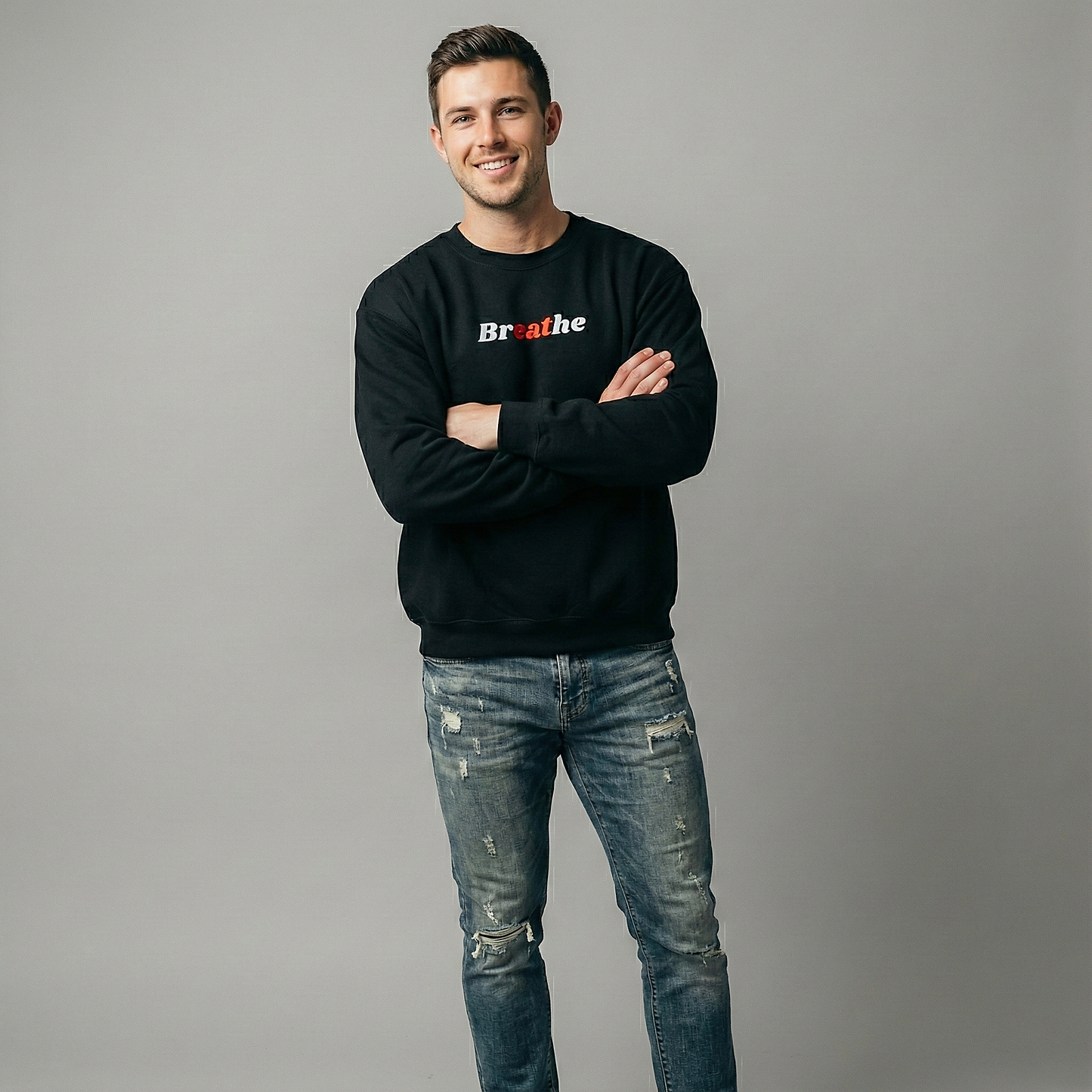 Breathe Statement Sweatshirt | Black Crewneck Pullover