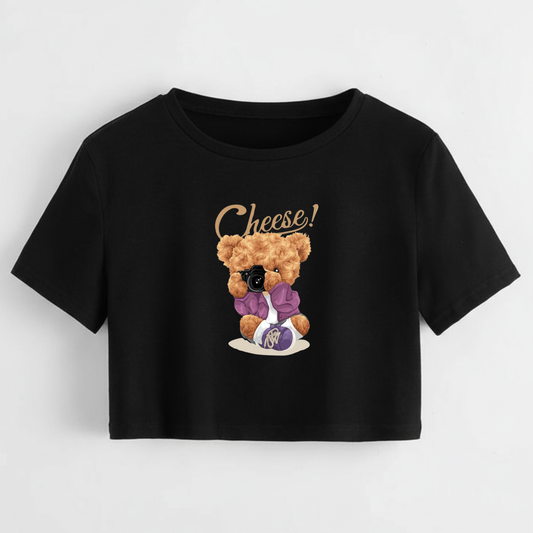 Crop Top With "Cheese" Printed