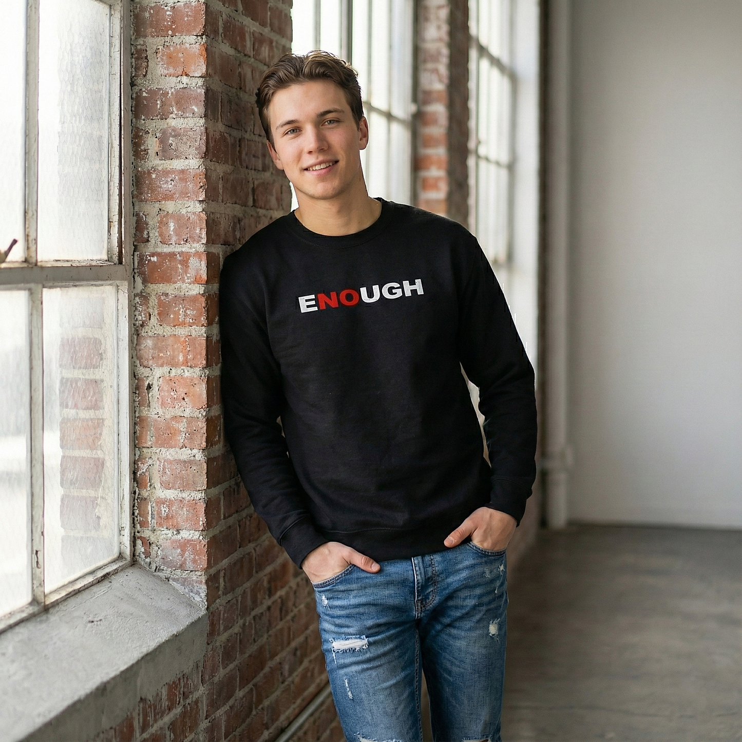 "Enough" Black Crewneck Sweatshirt | Bold Statement Print