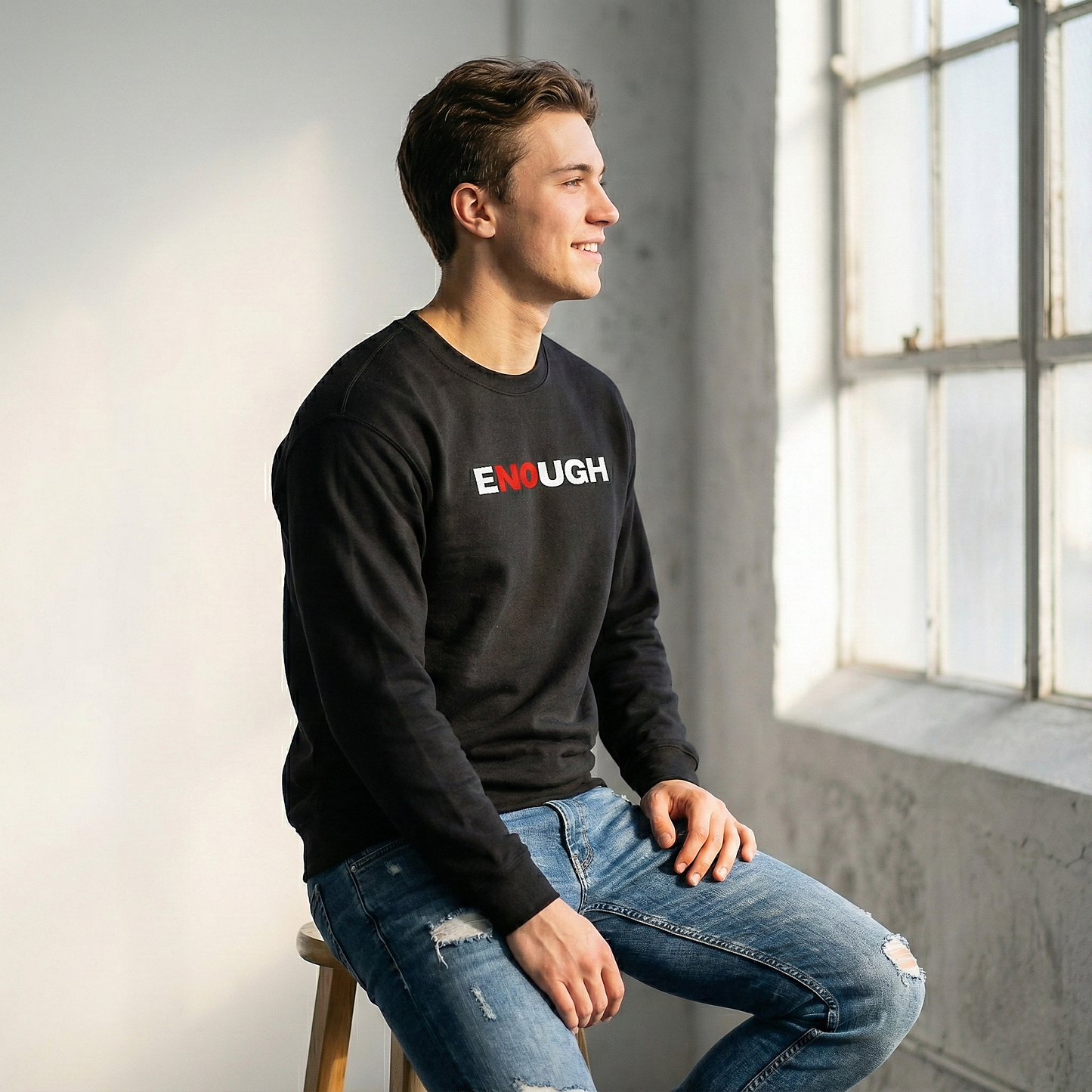 "Enough" Black Crewneck Sweatshirt | Bold Statement Print