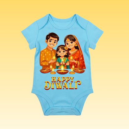 Baby's Romper with Printed a Design "Happy Diwali"