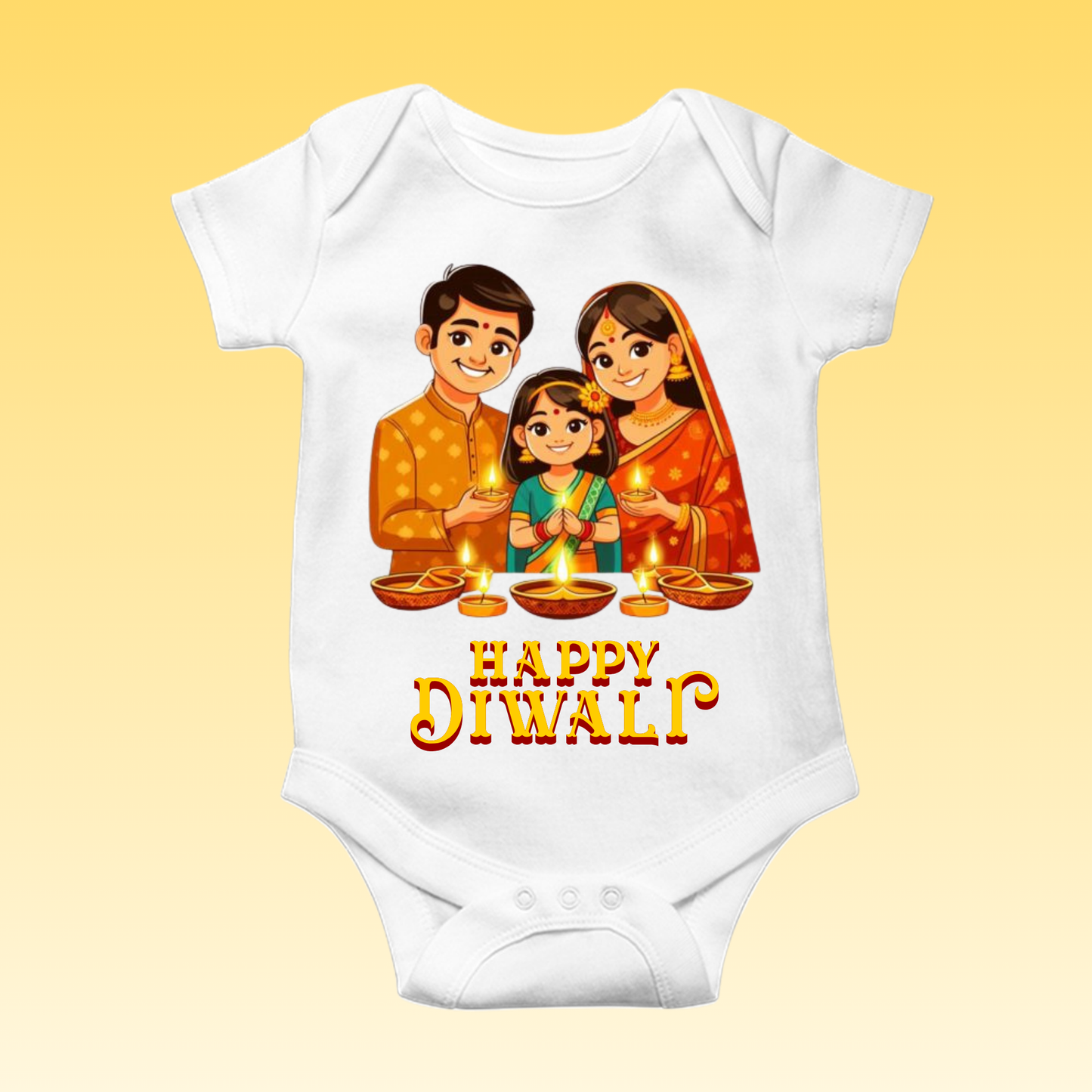 Baby's Romper with Printed a Design "Happy Diwali"