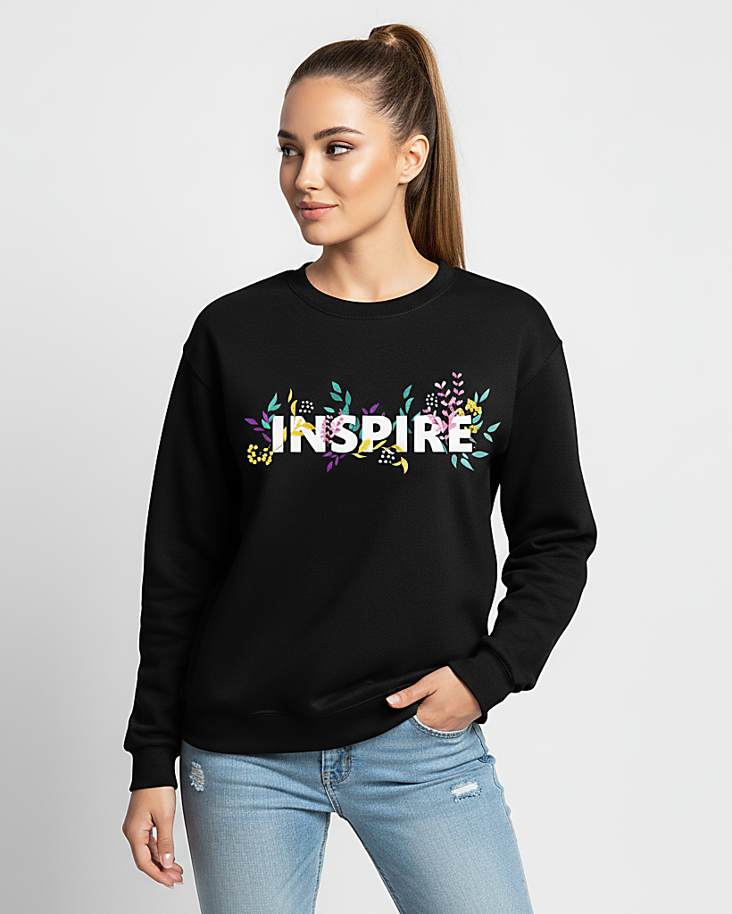 The "Inspire" Floral Graphic Sweatshirt - Black