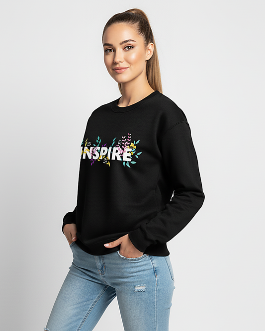 The "Inspire" Floral Graphic Sweatshirt - Black