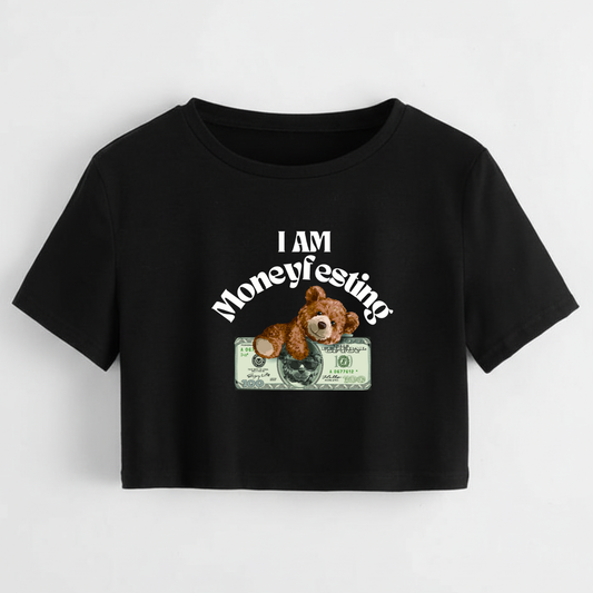 Crop Top With "I Am Moneyfesting" Printed