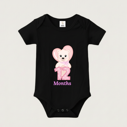 Unisex Baby Monthly Milestone Onesie Set (1-12 Months) - Pink Bear Rompers