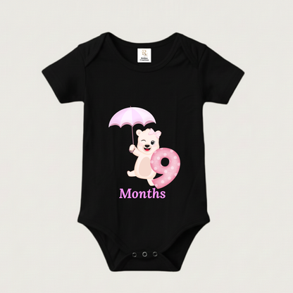 Unisex Baby Monthly Milestone Onesie Set (1-12 Months) - Pink Bear Rompers