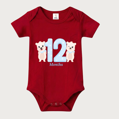 Unisex Baby Monthly Milestone Onesie Set (1-12 Months) - Blue Bear Rompers