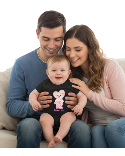 Unisex Baby Monthly Milestone Onesie Set (1-12 Months) - Pink Bear Rompers