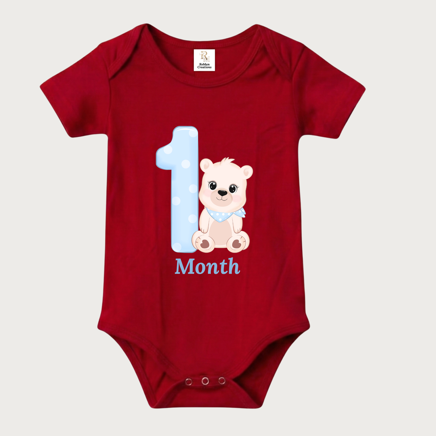 Unisex Baby Monthly Milestone Onesie Set (1-12 Months) - Blue Bear Rompers