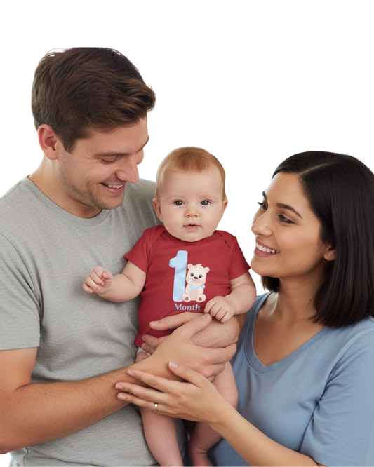 Unisex Baby Monthly Milestone Onesie Set (1-12 Months) - Blue Bear Rompers