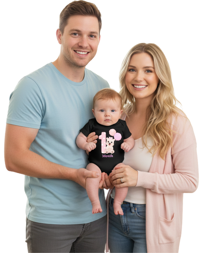 Unisex Baby Monthly Milestone Onesie Set (1-12 Months) - Pink Bear Rompers