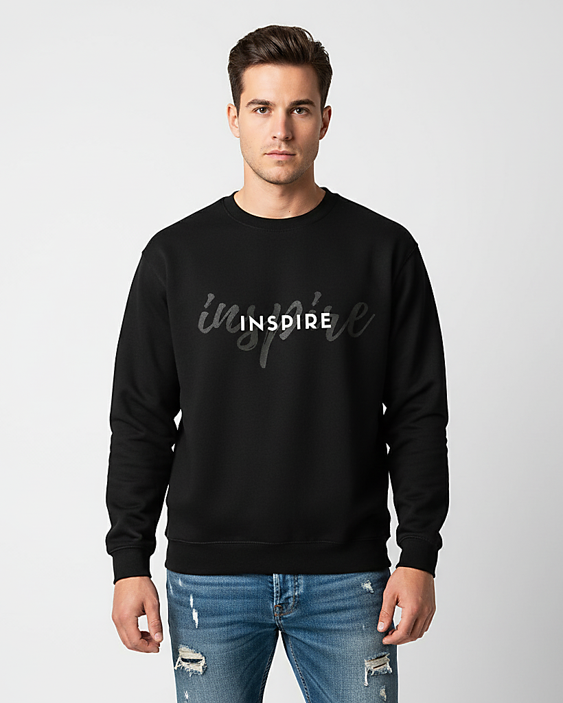"Inspire" Inspirational White Text Black Unisex Sweatshirt