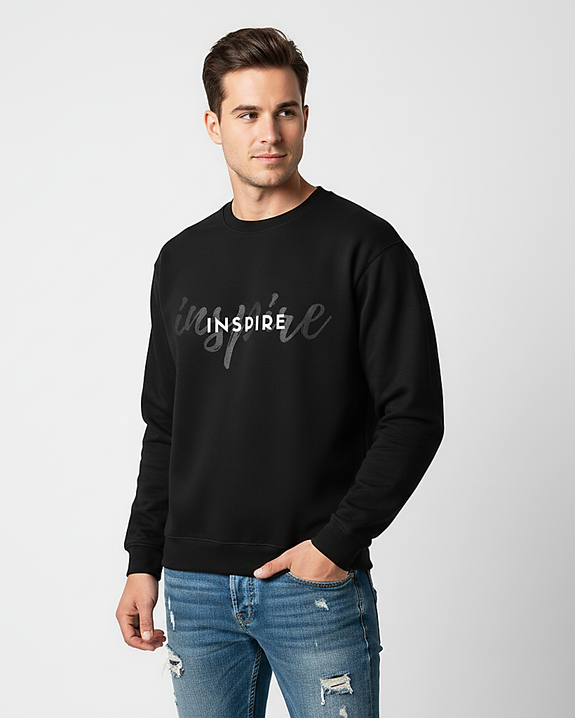 "Inspire" Inspirational White Text Black Unisex Sweatshirt