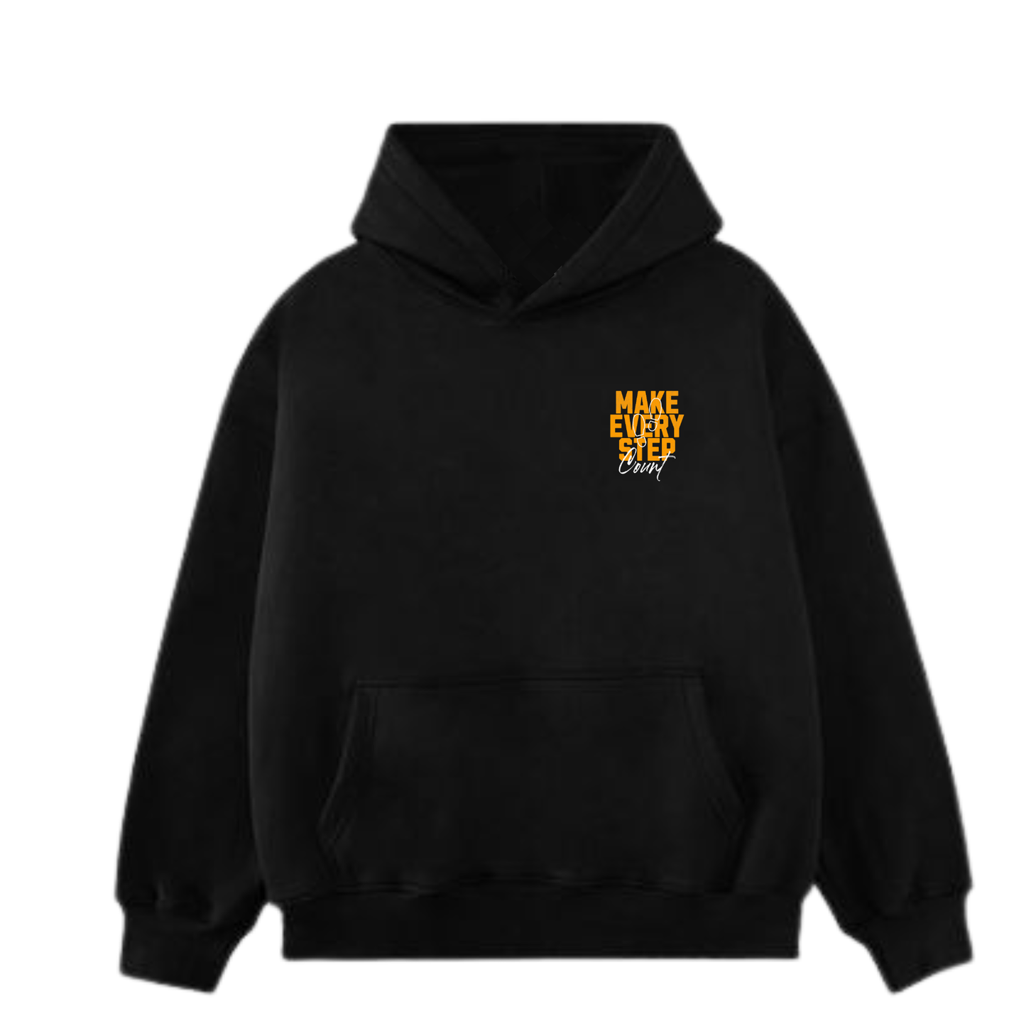 Heavy Fabric Black Hoodie with Graphics - Make Every Step Count