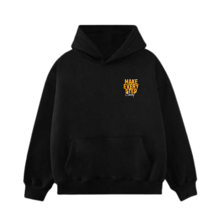 Heavy Fabric Black Hoodie with Graphics - Make Every Step Count