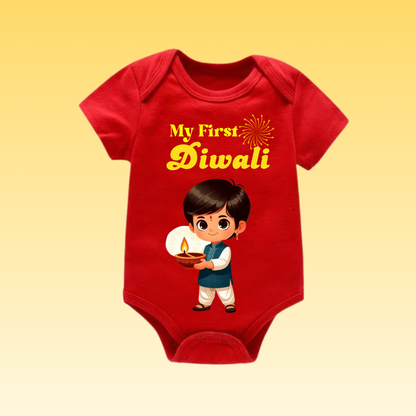 Baby's Romper with Printed a Design "My First Diwali"
