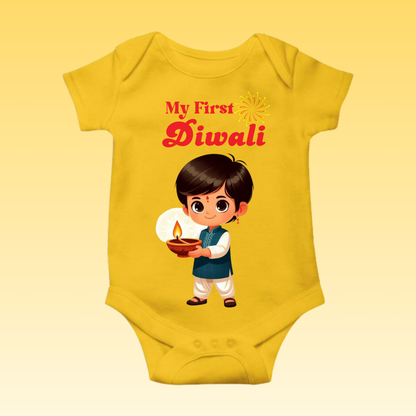 Baby's Romper with Printed a Design "My First Diwali"