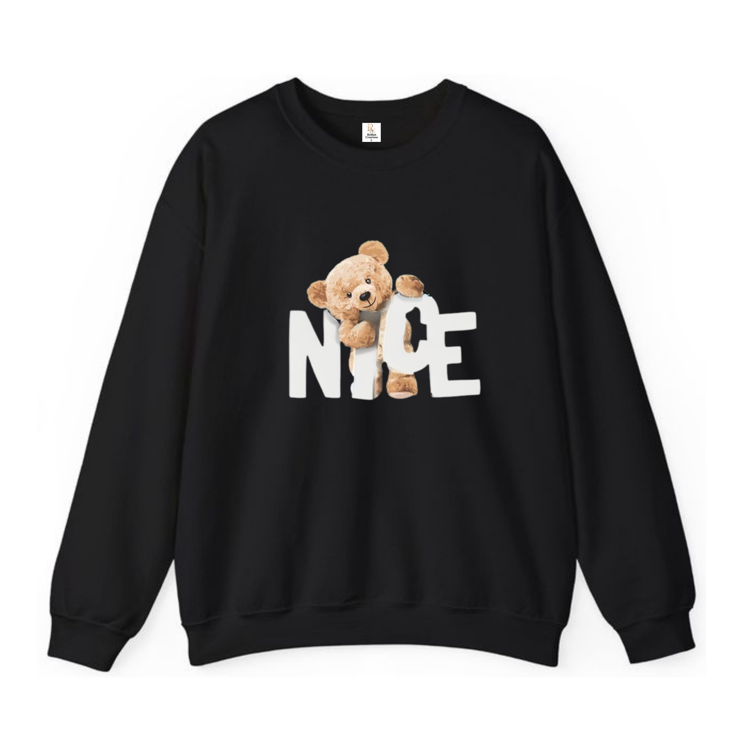 Nice Black Crewneck Sweatshirt | Teddy Bear Graphic Print