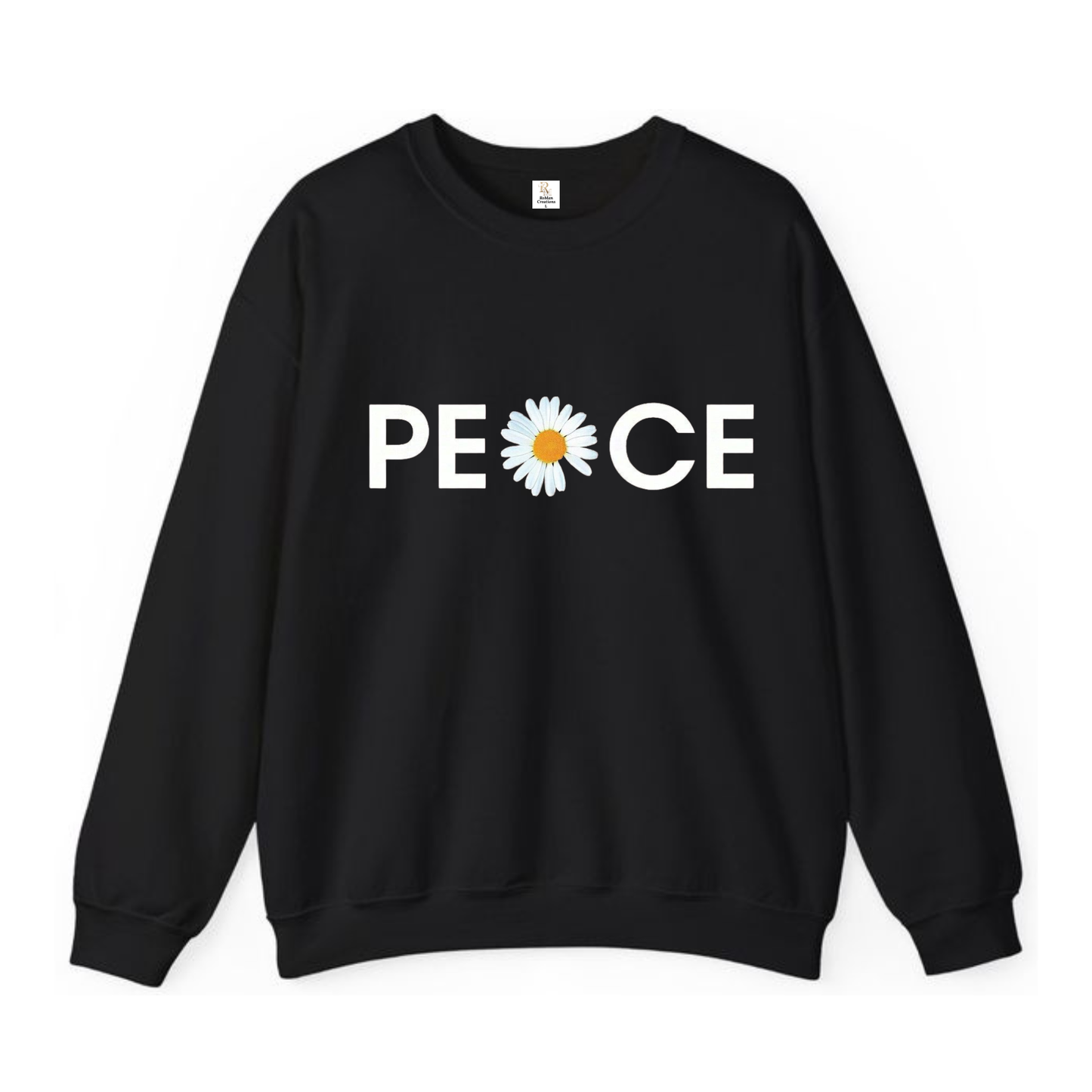 RoMan Creations "Peace" Graphic Black Crewneck Sweatshirt