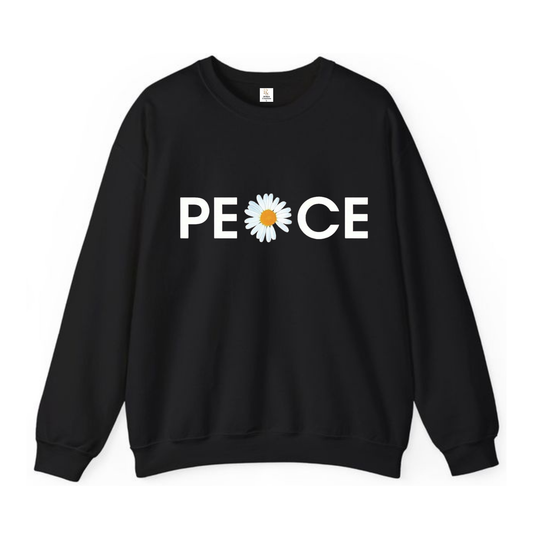 RoMan Creations "Peace" Graphic Black Crewneck Sweatshirt