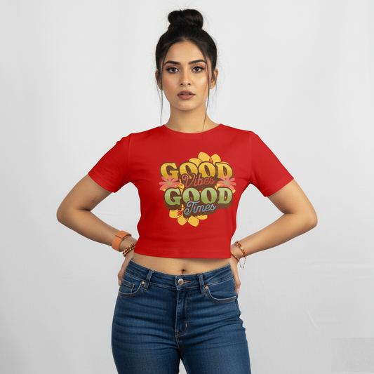 Crop Top With "Good Vibes Good Times" Printed