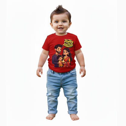 Baby's Red Infant T-shirt with Printed a "Happy Diwali" Design