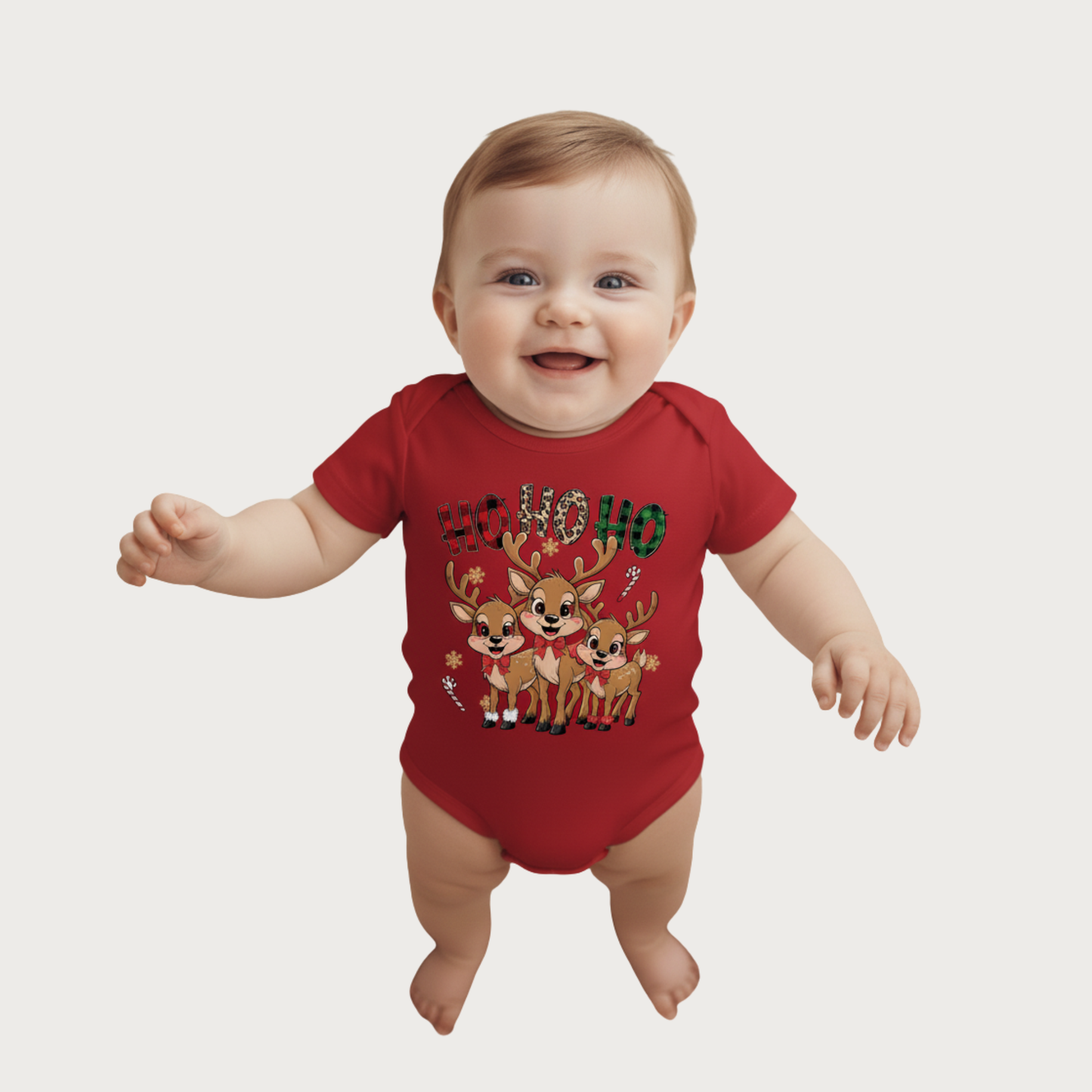 Christmas Reindeer "HO HO HO" Design Onesies, Unisex Baby Romper