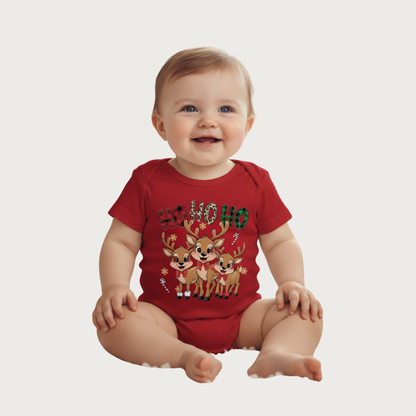 Christmas Reindeer "HO HO HO" Design Onesies, Unisex Baby Romper