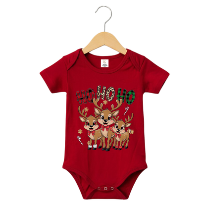 Christmas Reindeer "HO HO HO" Design Onesies, Unisex Baby Romper