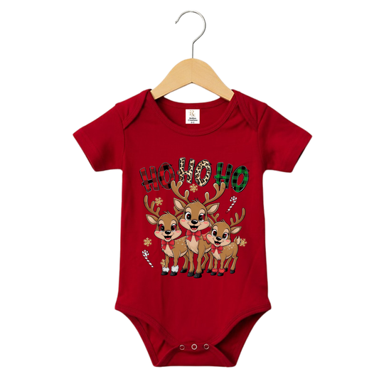 Christmas Reindeer "HO HO HO" Design Onesies, Unisex Baby Romper