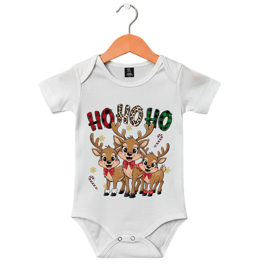 Christmas Reindeer "HO HO HO" Design Onesies, Unisex Baby Romper