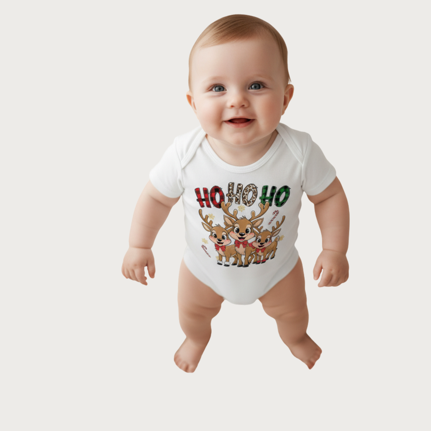 Christmas Reindeer "HO HO HO" Design Onesies, Unisex Baby Romper