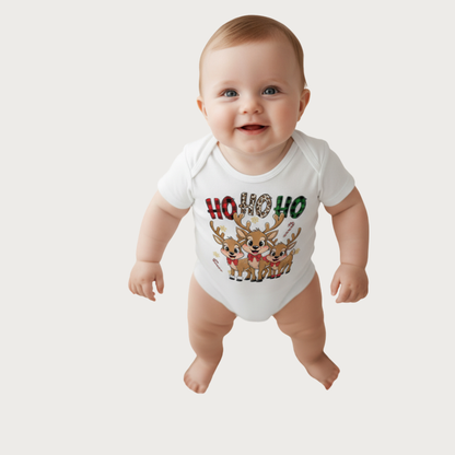 Christmas Reindeer "HO HO HO" Design Onesies, Unisex Baby Romper