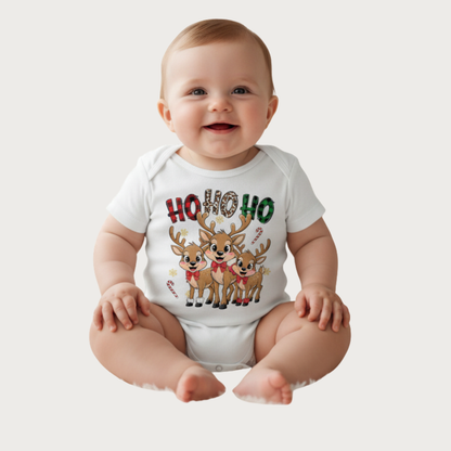 Christmas Reindeer "HO HO HO" Design Onesies, Unisex Baby Romper