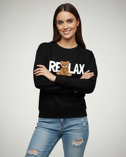 The Cozy Bear "RELAX" Crewneck Sweatshirt - Black