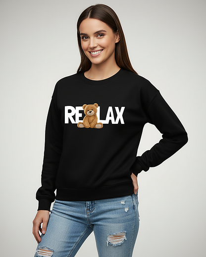 The Cozy Bear "RELAX" Crewneck Sweatshirt - Black