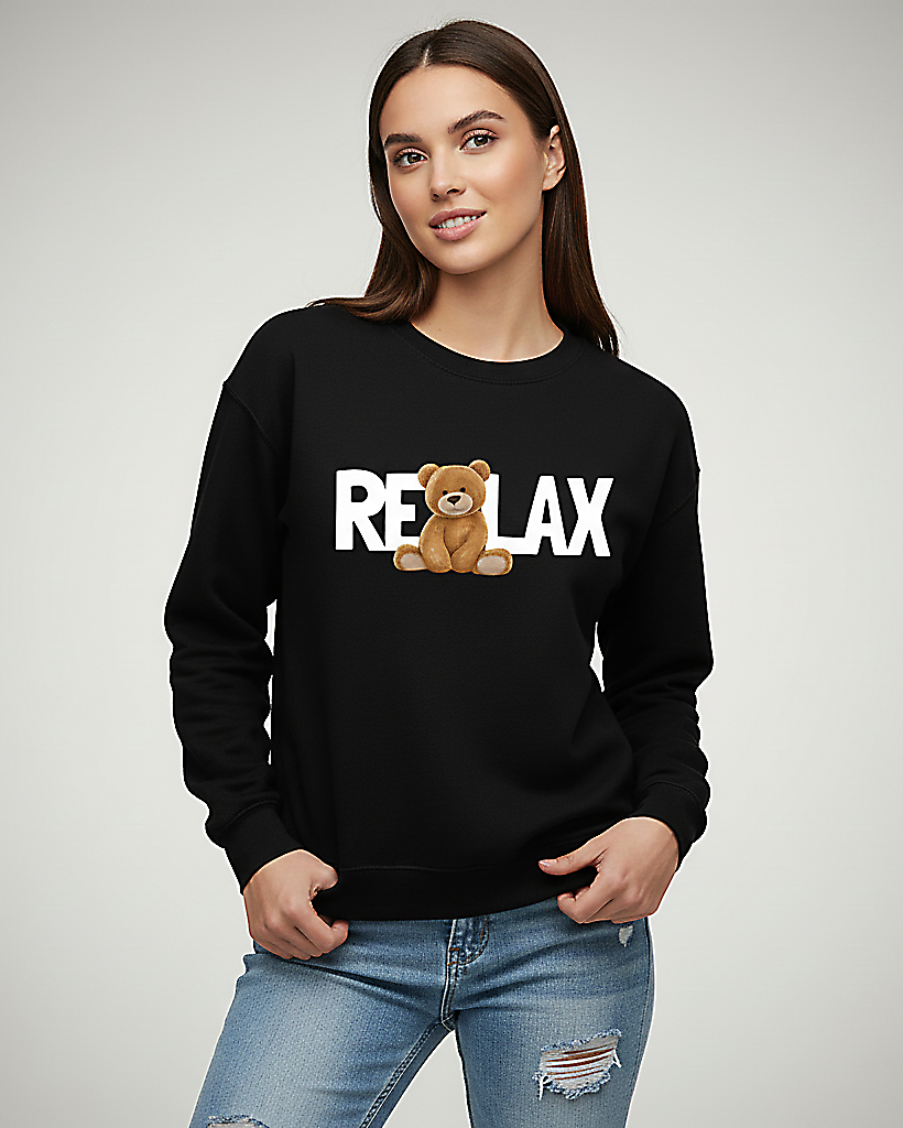 The Cozy Bear "RELAX" Crewneck Sweatshirt - Black