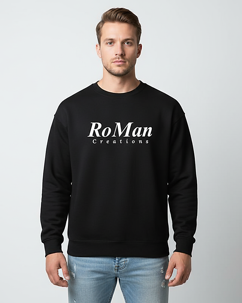 RoMan Creations Classic Black Cotton Unisex Sweatshirt