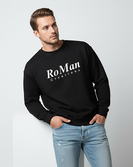 RoMan Creations Classic Black Cotton Unisex Sweatshirt