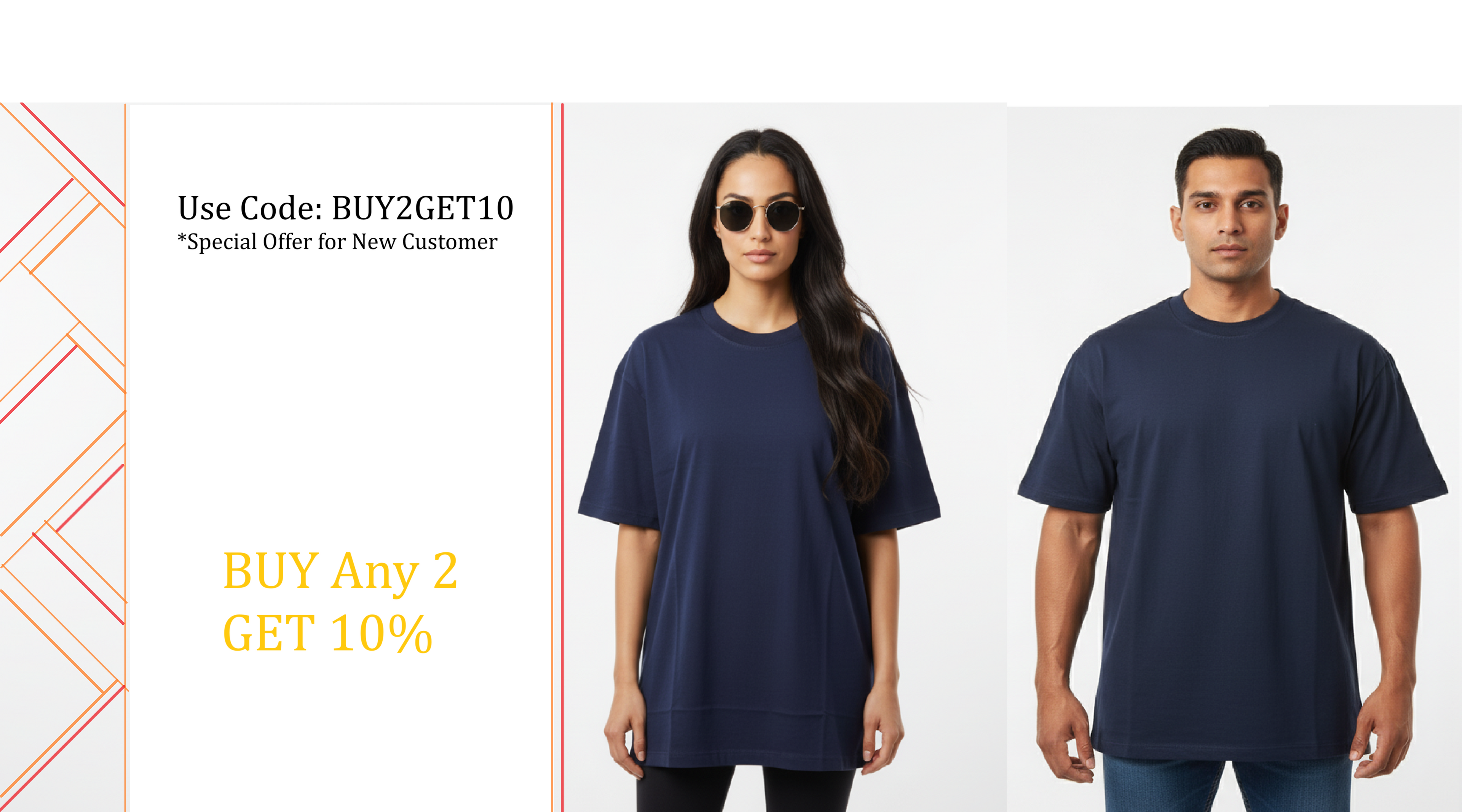 Two people wearing navy blue t-shirts on a white background